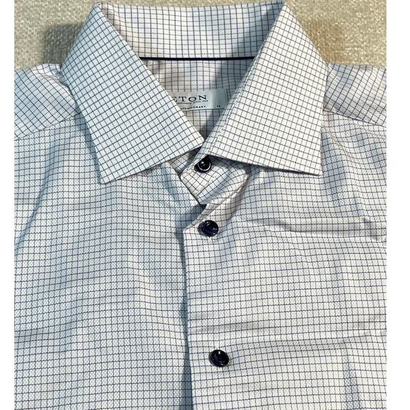 Eton 41/16 Men’s Blue White Windowpane Contemporary Fit Dress Shirt Officewear - Picture 7 of 7